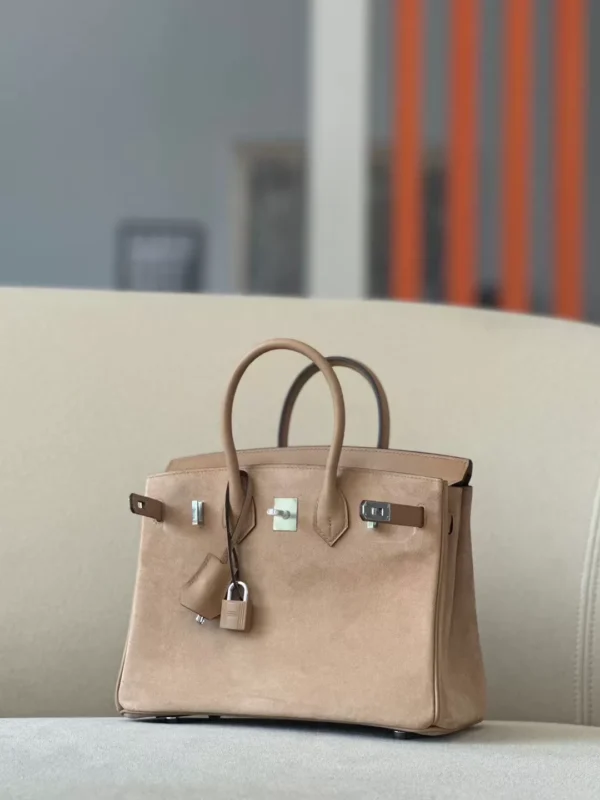 Hermès Birkin Swift & Chamois OM Tea Khaki Silver Hardware 25cm Full Handmade