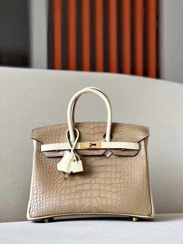 Hermes Birkin Matte Alligator crocodile 2H Kahaki & Y1 vanilla Gold Hardware 25cm Full Handmade