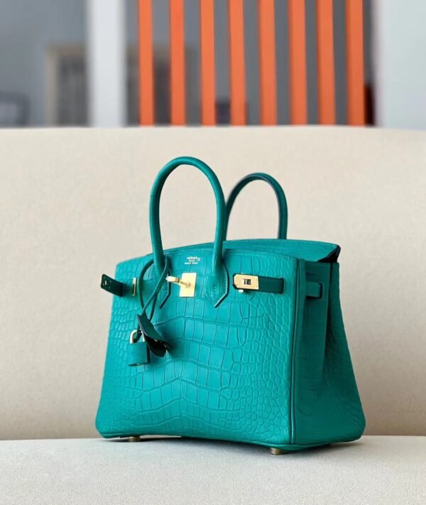 Hermes Birkin Matte Alligator crocodile Z6 Malachite green Gold Hardware 25cm Full Handmade