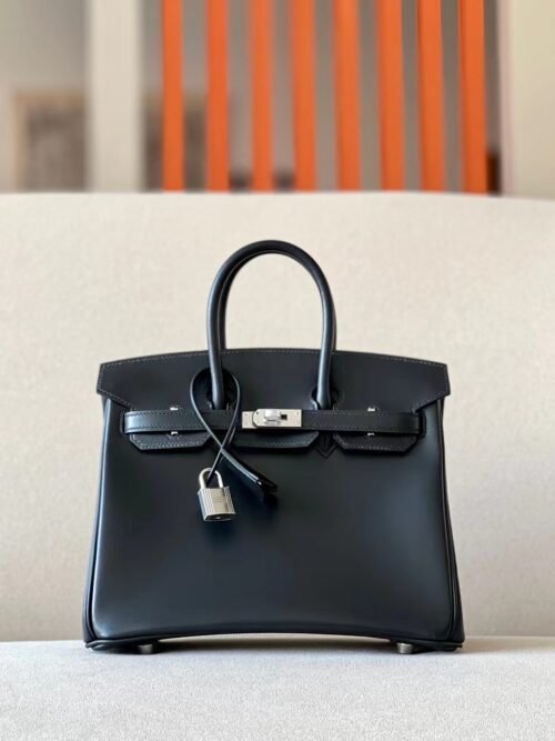Hermes Birkin Box Black Silver Hardware 25cm Full Handmade