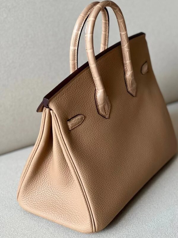 Hermes Birkin Togo & Matte Alligator crocodile OM Khaki Gold Hardware 25cm Full Handmade