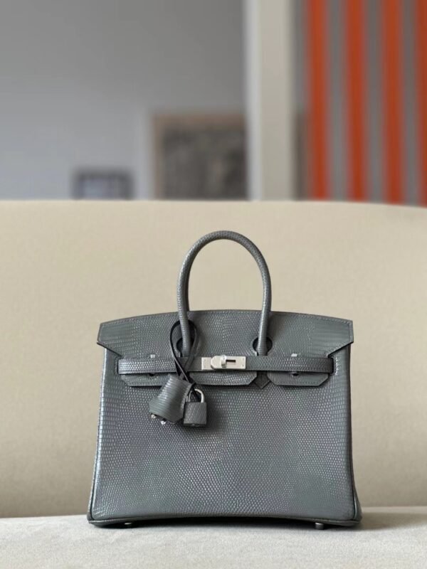 Hermès Brikin Lizard 85 Marbled grey Silver Hardware 25cm Full Handmade