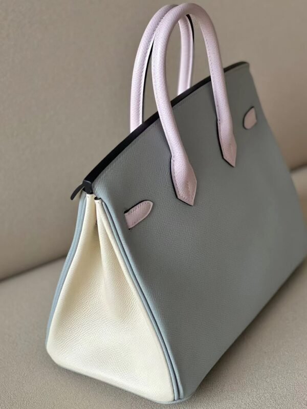 Hermes Birkin Epsom 8u Ice Blue & 10 Creamy White & 09 Light Purple Silver Hardware 25cm Full Handmade