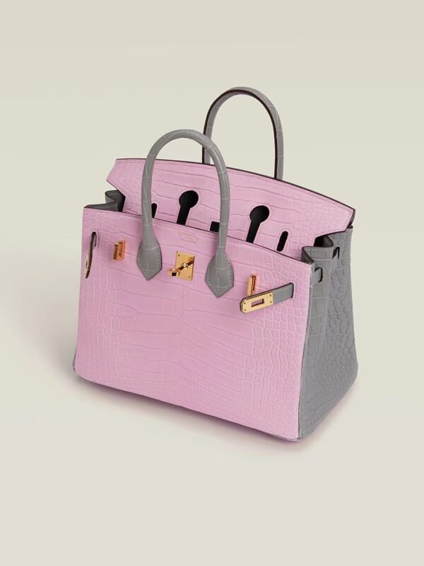 GPC Mode Birkin Matte Alligator crocodile Pink & Pearl grey Gold Hardware 25cm Full Handmade