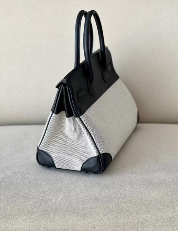 Hermès Birkin Swift & Canvas CK89 Black Silver Hardware 30cm Full Handmade