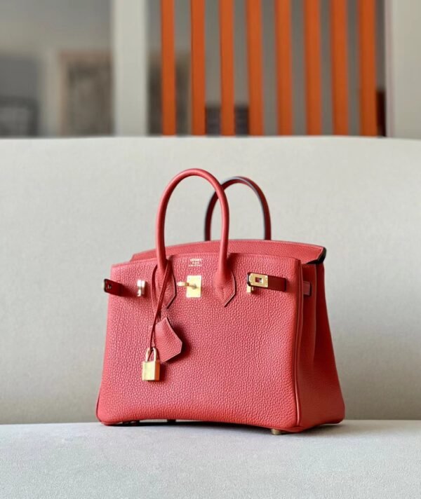 Hermes Birkin Togo Bright Red Gold Hardware 25cm Full Handmade