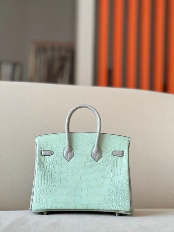Hermès Birkin Matte Alligator crocodile 6U Mint green & 80 Pearl grey Silver Hardware 25cm Full Handmade