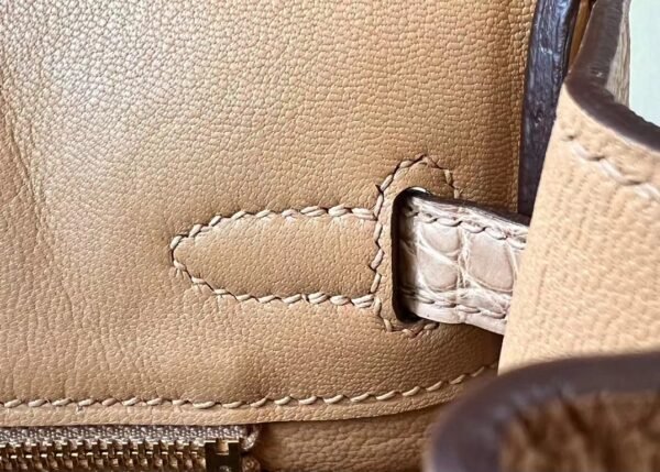 Hermes Birkin Togo & Matte Alligator crocodile OM Khaki Gold Hardware 25cm Full Handmade