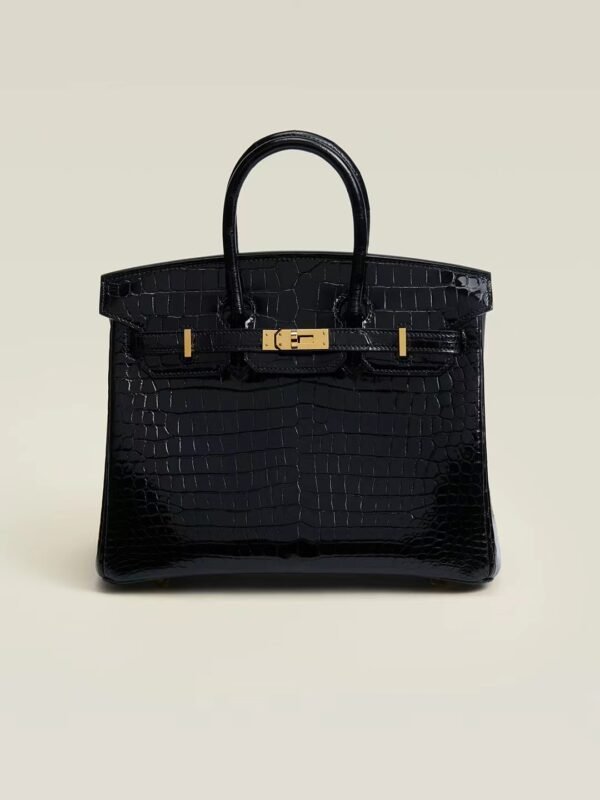 dc80d2a8fe94268-1 GPC Mode Birkin Shiny Alligator crocodile Black Gold Hardware 25cm Full Handmade