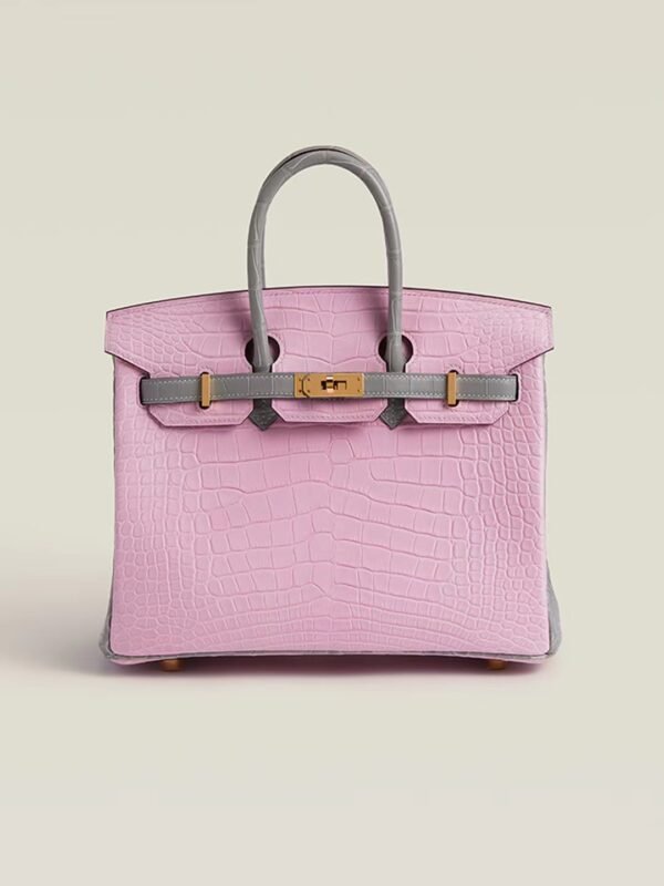 GPC Mode Birkin Matte Alligator crocodile Pink & Pearl grey Gold Hardware 25cm Full Handmade