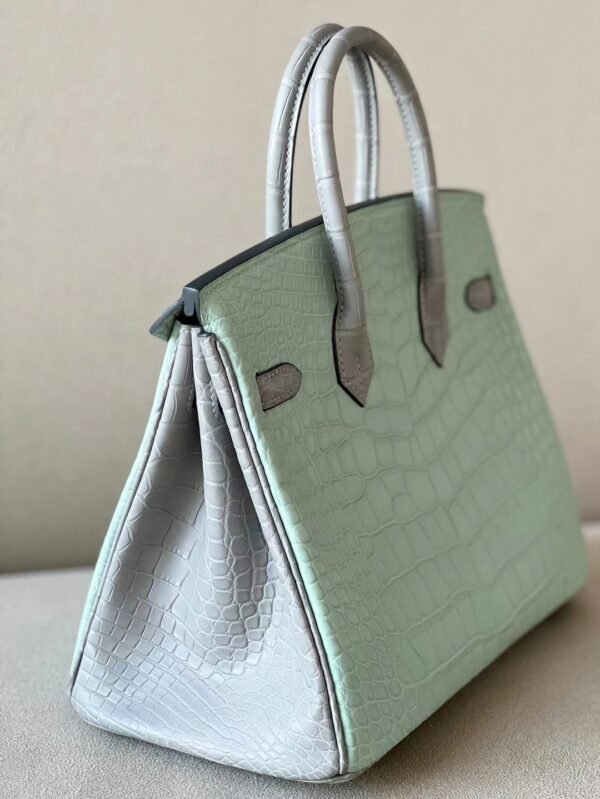 Hermès Birkin Matte Alligator crocodile 6U Mint green & 80 Pearl grey Silver Hardware 25cm Full Handmade