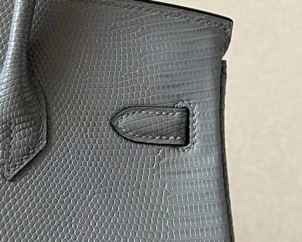 Hermès Brikin Lizard 85 Marbled grey Silver Hardware 25cm Full Handmade