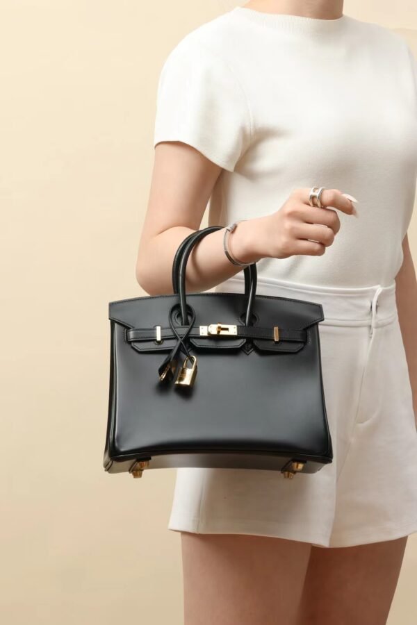 GPC Mode Birkin Shiny Box Leather CK89 Black Gold Hardware 25cm Full Handmade