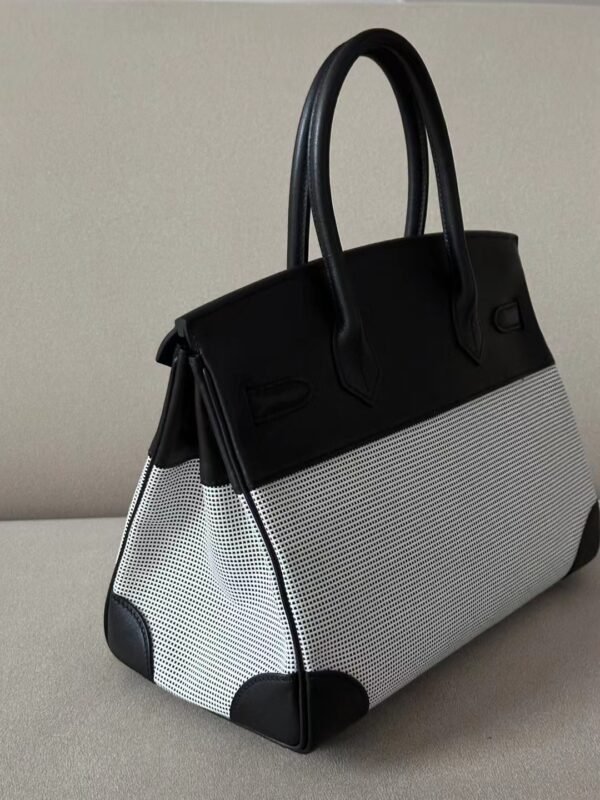 e8cc8b0ee66a28c GPC Mode Birkin Swift & Canvas CK89 Black Silver Hardware 30cm Full Handmade