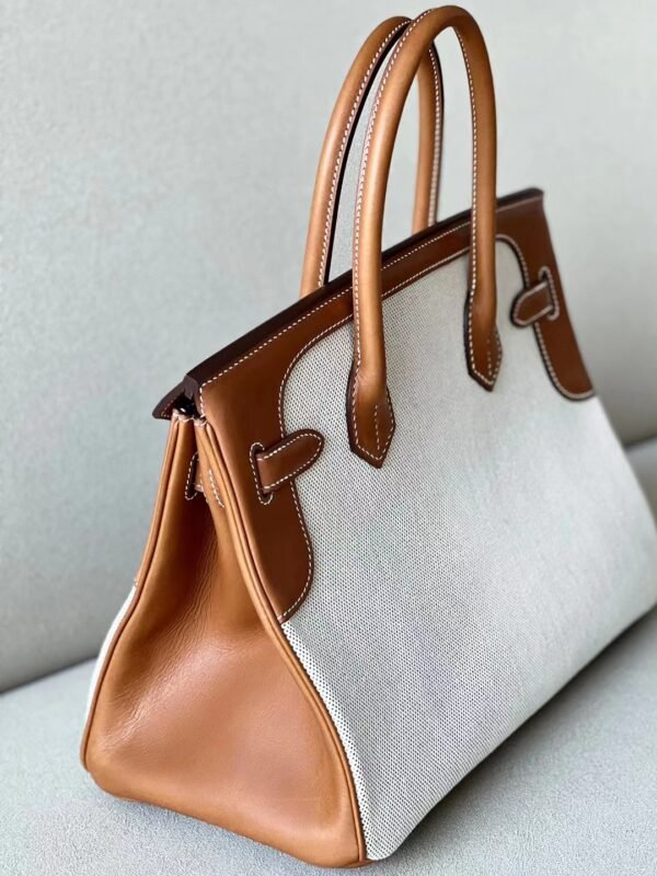 Hermes Birkin GARGO Canvas & Barenia CK37 Golden Brown Silver Hardware 30cm Full Handmade