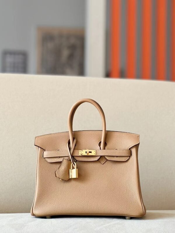 Hermès Brikin Togo OM Tea Khaki Gold Hardware 25cm Full Handmade