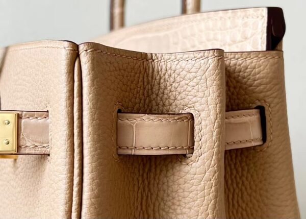 Hermes Birkin Togo & Matte Alligator crocodile OM Khaki Gold Hardware 25cm Full Handmade