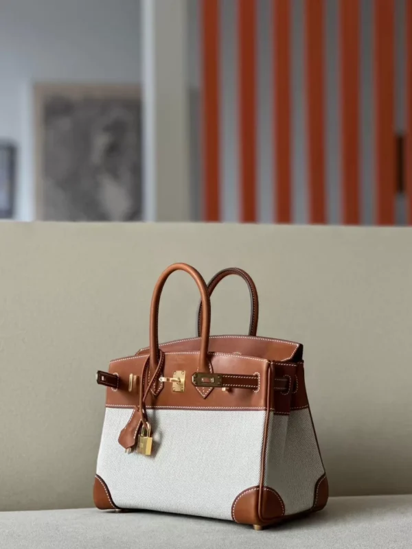 Hermès Birkin canvas & Barenia CK37 Golden Brown Gold Hardware 25cm Full Handmade