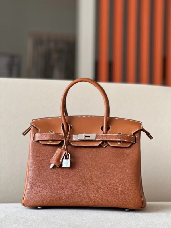 Hermes Birkin Barenia CK37 Golden Brown Silver Hardware 30cm Full Handmade