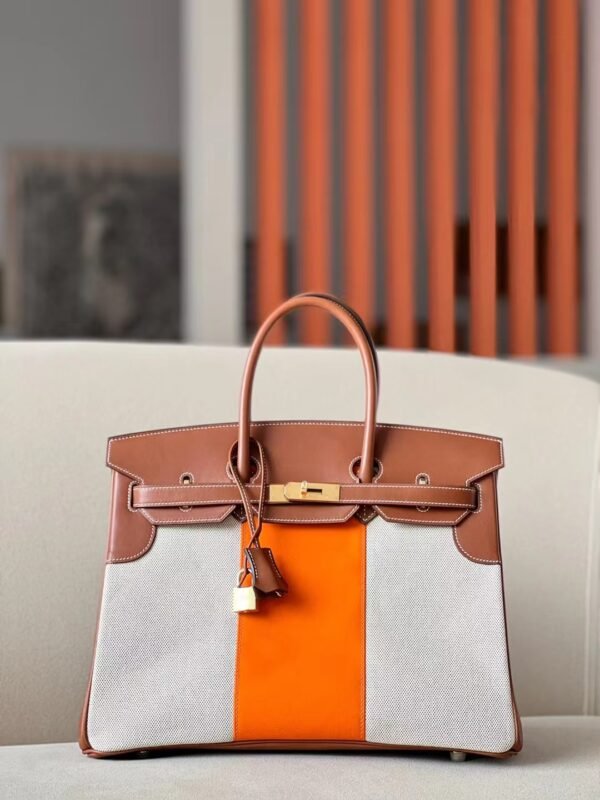 Hermes Birkin GARGO Canvas & Barenia CK37 Golden Brown Gold Hardware 35cm Full Handmade