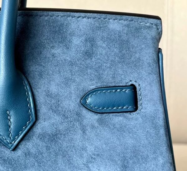Hermes Birkin Chamois & Swift R2 Agate blue Silver Hardware 25cm Full Handmade