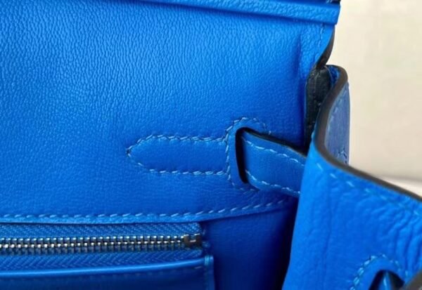 Hermes Birkin Barenia & Canvas 71 Blue Silver Hardware 30cm Full Handmade