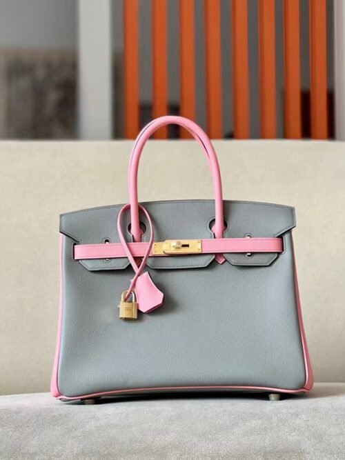 Hermes Birkin epsom 4Z Gull grey & 1Q Creamy Pink Gold Hardware 30cm Full Handmade