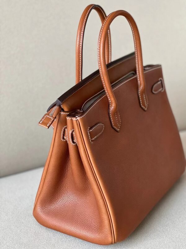 Hermes Birkin Barenia CK37 Golden Brown Silver Hardware 30cm Full Handmade