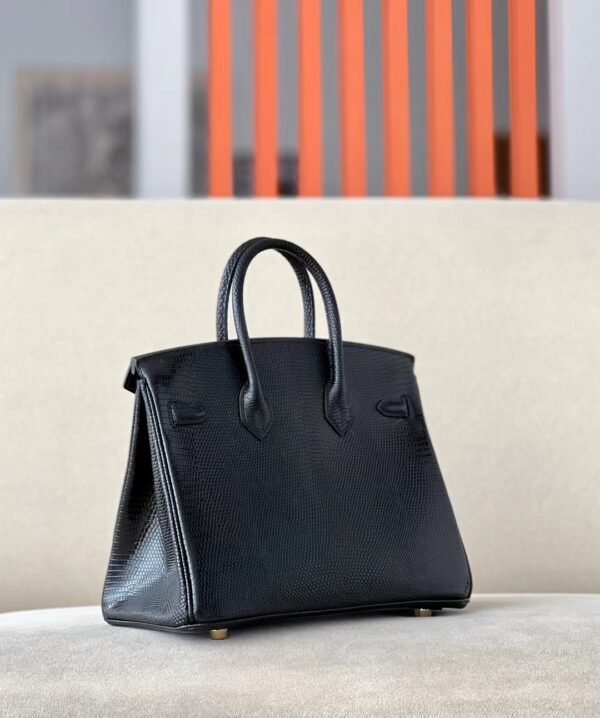 Hermes Birkin Lizard Black Gold Hardware 25cm Full Handmade