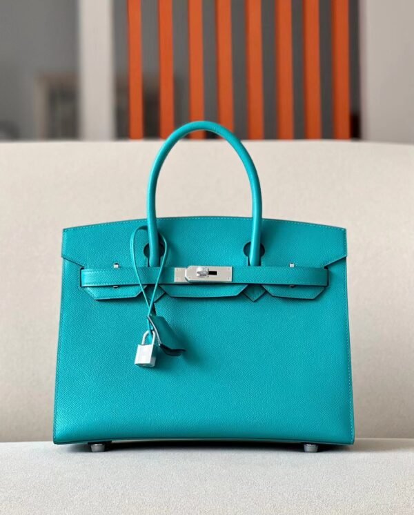 Hermes Birkin Epsom 7F Peacock blue Silver Hardware 30cm Full Handmade