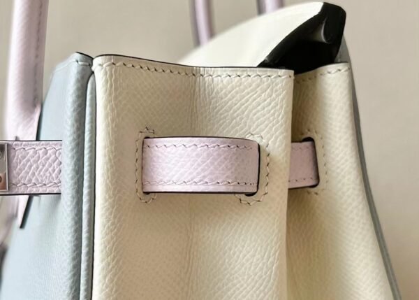 Hermes Birkin Epsom 8u Ice Blue & 10 Creamy White & 09 Light Purple Silver Hardware 25cm Full Handmade