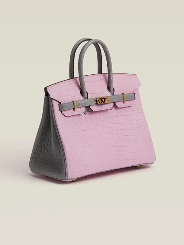GPC Mode Birkin Matte Alligator crocodile Pink & Pearl grey Gold Hardware 25cm Full Handmade