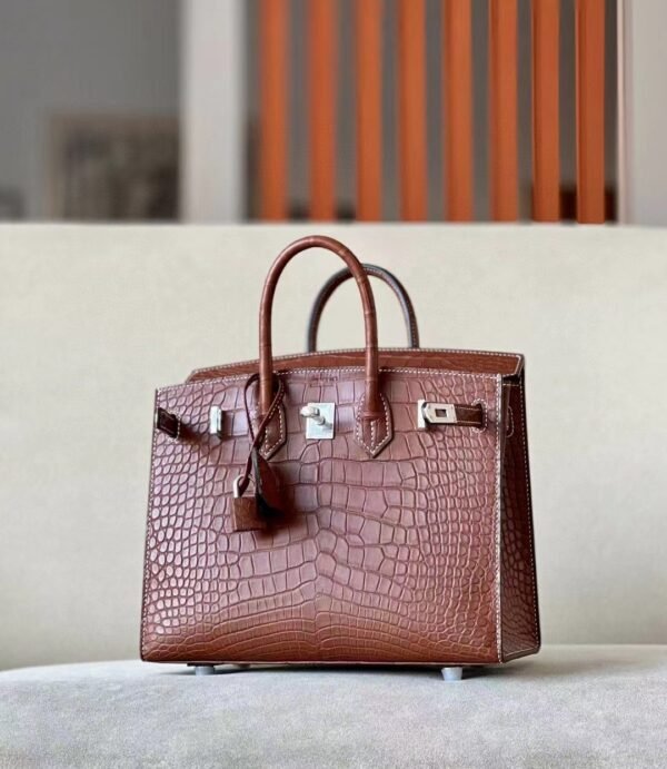 Hermes Birkin Matte Alligator CK37 Golden Brown Silver Hardware 25cm Full Handmade