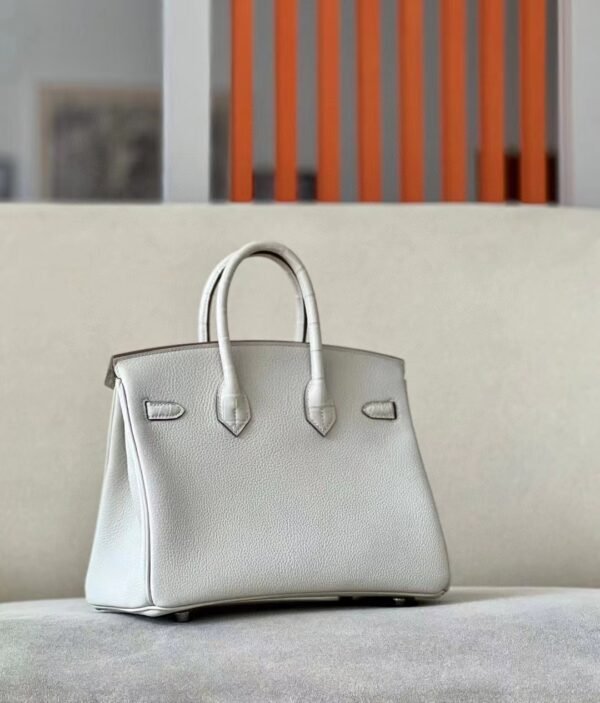 Hermes Birkin Togo & Matte Alligator 8L Ice White Silver Hardware 25cm Full Handmade