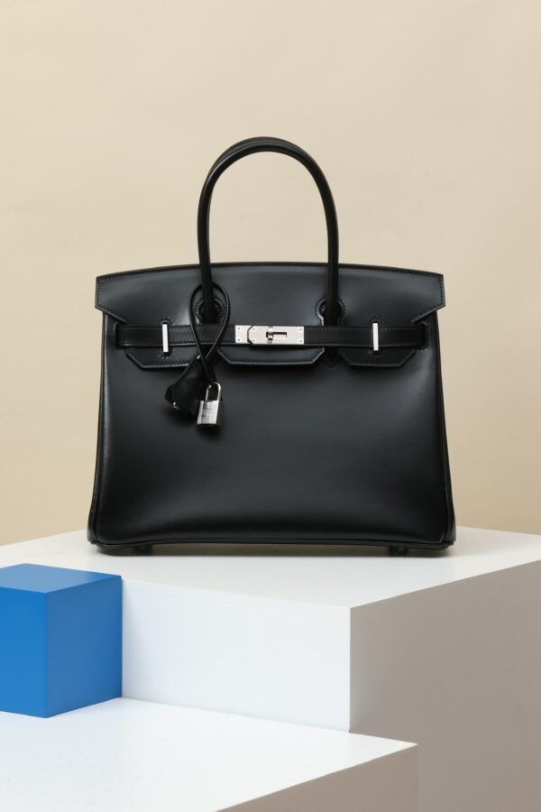 GPC Mode Birkin Shiny Box Leather CK89 Black Silver Hardware 30cm Full Handmade GPC Mode Birkin Shiny Box Leather CK89 Black Silver Hardware 30cm Full Handmade