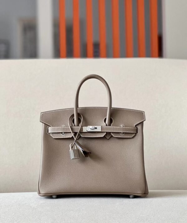 Hermès Birkin Epsom CK18 Etoupe Grey Silver Hardware 25cm Full Handmade