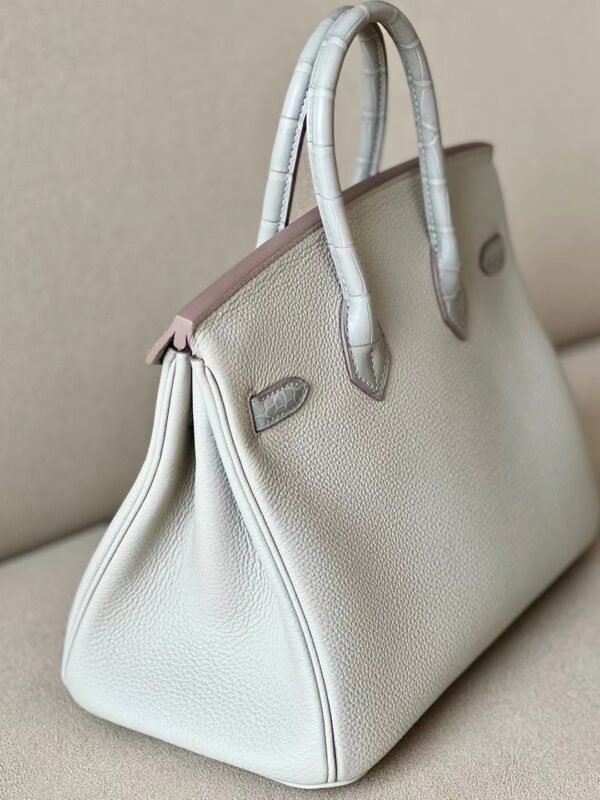 Hermes Birkin Togo & Matte Alligator crocodile 80 Pearl grey Gold Hardware 25cm Full Handmade